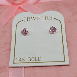 14 KT Italian Gold Light Pink Square CZ 3mm Screw Earrings